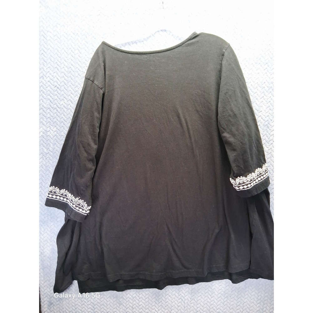 Woman Within Black Embroidered Boho Tunic Top 2X 26/28 100% Cotton 3/4 Sleeve - Picture 7 of 8